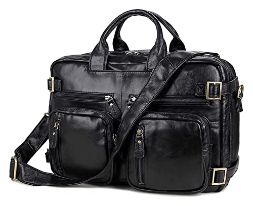 Leather 17inch Laptop Backpack Briefcase Big Capacity Shoulder Bag Tote Satchel Messenger Bag2
