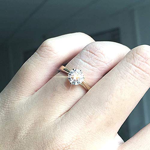 Doveggs Solid 10K Yellow Gold 1.0 Carat G-H-I Color 2.4Mm Width Moissanite Simulated Diamond Engagement Ring For Women（5.5） #TOP3