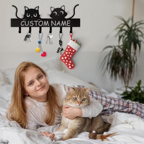 Personalized-Metal-Key-Holder-for-Wall-Cat-Key-Holder-Wall-Mount-Custom-Name-Cat-Coat-Key-Rack-with-Hook-Key-Hanger-Gifts-for-Cat-Lovers-Cute-Key-Holder-Organizer-for-Entryway-Bedroom-Decor