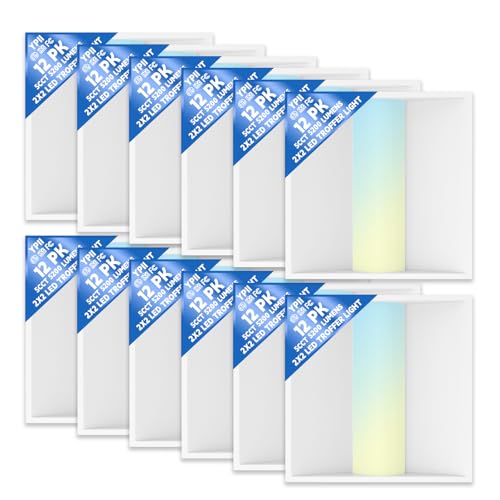 YPII 12Pack 2x2 FT LED Center Basket Troffer Light, 5CCT Color Tunable 3000/3500/4000/5000/6500K, Watt Adjustable 40W/35/30/25/20W, 0-10V Dimmable Drop Ceiling Lights, 120-277V-ETL&DLC Qualified
