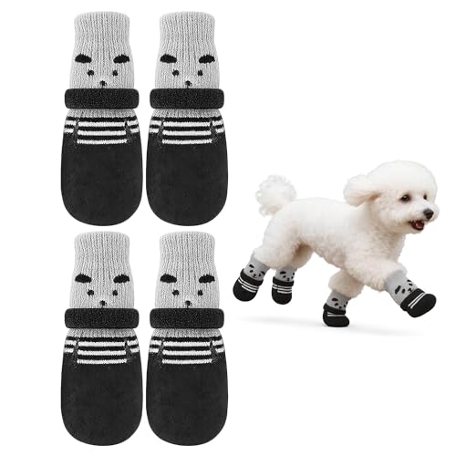 Chaussettes pour Chien, Chaussons Velcro Réglables et Imperméables avec Protection de Pattes Antidérapante, pour Chiens de Petite Et Moyenne Taille en Intérieur et Extérieur, Noir M (4 Stück)