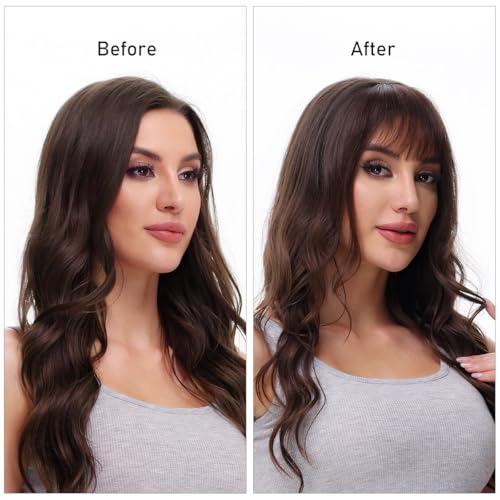 Emerlily Bangs Hair Clip In Hair Extensions Human Hair Flat Front Face Air Fringe Bangs With Temples Dark Brown Soft Real Human Hair Pieces For Women thumb #3