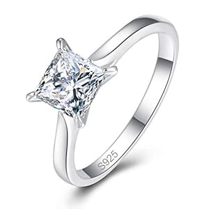 AVECON Women Engagement Rings 925 Sterling Silver Princess Cut Cubic Zirconia Eternity Wedding Ring Anniversary Bands for Her