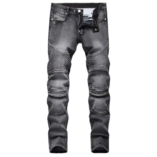 Hndudnff Men's Casual Motorcycle Patchwork Jeans Slim Stretch Straight Hip Hop Cycling Denim Pants4
