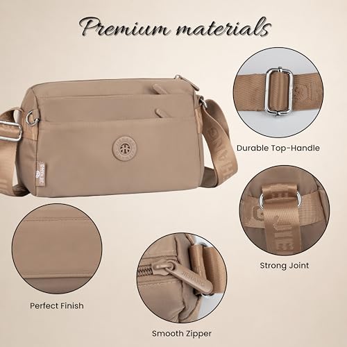 Image of Women's Crossbody Sling Bag, Water-Resistant Nylon Shoulder Handbag with Multiple Zipper Compartments, Lightweight Travel Purse, Shopping, Adjustable Strap Messenger Bag