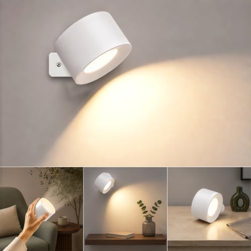 Image of Beuaati LED Wall Light, Wall Lamp with 3 Brightness Levels, 3 Color Modes, 360° Rotate Magnetic Ball, Touch Control, Indoor Battery Wall Light for Bedroom, Reading, Living Room(1 Pack)