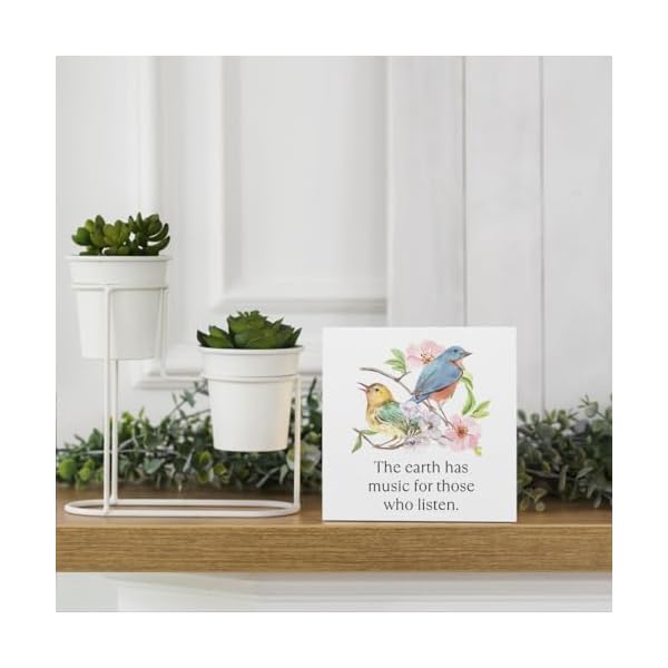   Rustic-Farmhouse-Spring-Flowers-Bird-Country-Home-Office-Desk-Decor-The-Earth-Has-Music-Sign-Cubicle-Shelf-Tabletop-Tiered-Tray-Decor-Bird-Lover-Gift-5-X-5-Inch