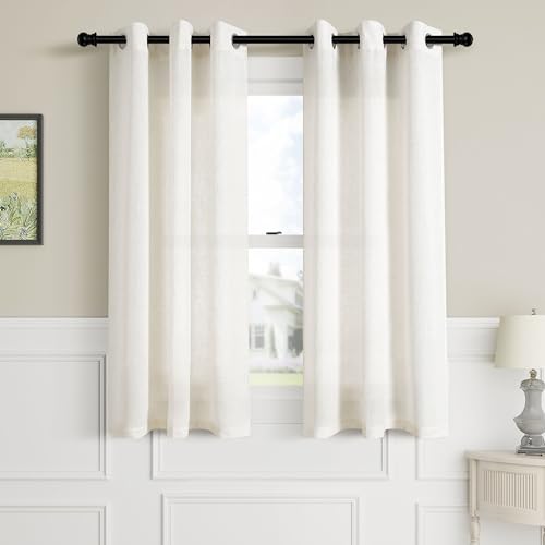 Aersas Linen Curtains 45 Inch Long for Living Room Grommet 2 Panels Cream