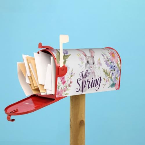 Image of Dujiea Easter Bunny Mailbox Wrap - Waterproof Magnetic Post Box Cover, Large Size 25.5 inch L x 21 inch W - Garden Yard Home Decor