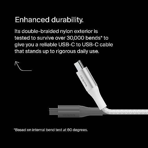 Belkin BoostCharge USB-C to USB-C Power Cable (2M/6.6ft) Fast Charging Cable 240W Power Delivery USB-IF for MacBook Pro, iPad, iPhone 16 Series, Galaxy S25 Series, Nintendo Switch 2 & More - White by Belkin - Image 2