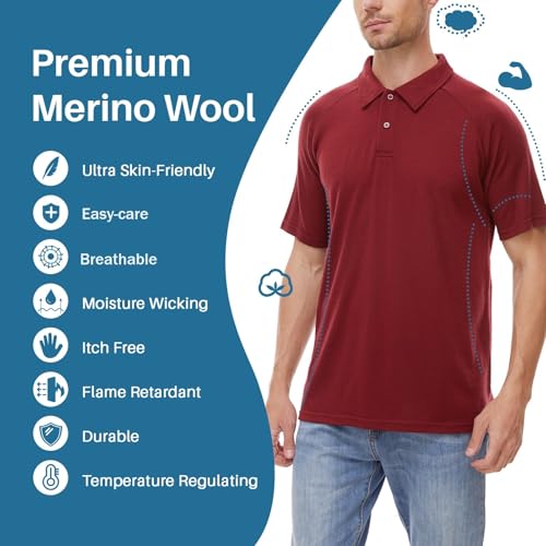 MERINNOVATION Merino Wool Polo Shirts Men - 100% Merino Wool Shirts for Men Short Sleeve Wicking Base Layer2