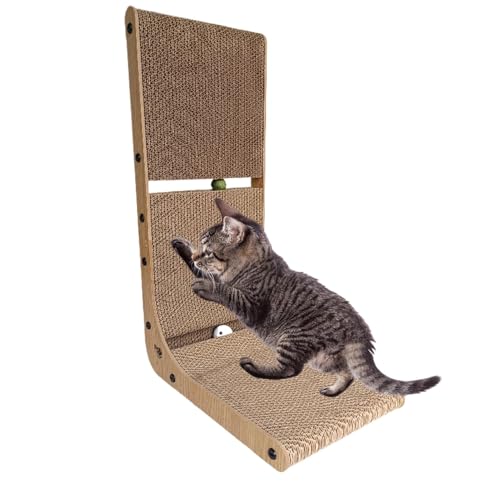 段ボール猫スクラッチャー、猫スクラッチボード, 猫の爪とぎL字型猫爪とぎ, ペットアクセサリー内蔵イヌハッカおもちゃボール猫スクラッチボード子猫用屋内猫小型ペットリラックス