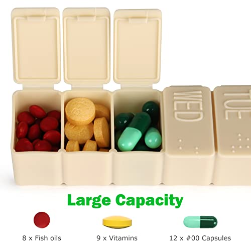 Image of 2Pack Weekly Pill Organizer,7 Days Pill Cases Travel Daily Pill Box Medicine Organizer Pill Box 7 Day Pill Organizer Weekly for Fish Oil, Calcium Tablets Supplements (Pink+Beige)