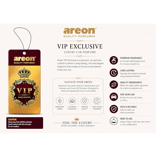 Image of AREON VIP Hanging Car Air Freshener Pack of 3 - Premium Car Perfume with Natural Fragrances, Stylish Hanging Cards Long Lasting Auto Air Freshener for Car, Home, Office & Vehicle Interior - № 1