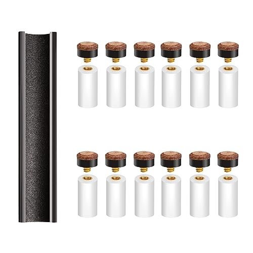 Sinsilvie 12 PCS Screw on Pool Cue Tips Replacement Kit 10mm/12mm/13mm Pool Stick Tips Replacement kit,Cue Stick Tips with Sander,Hard&Soft(XJ12mmY)