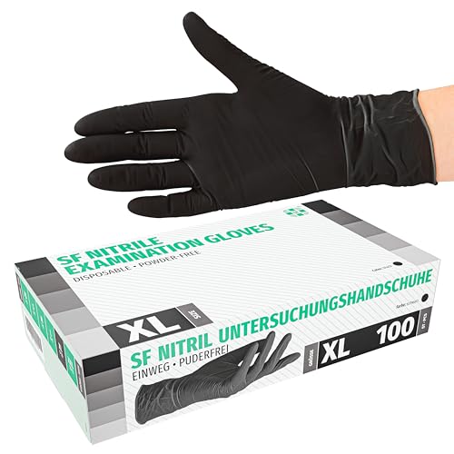 Guantes de nitrilo, 1000 pcs 10 cajas (XL, Negro), guantes de examen desechables, libres de látex, 