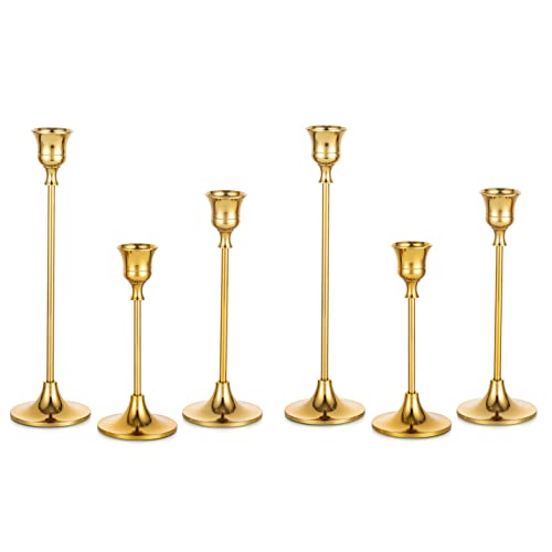 6-teiliges Kerzenständer Set Gold - Konische Kerzenhalter In 3 Höhen Für Hochzeit & Feiern