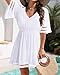 Pinup Fashion Beach Cover up Women White V Neck Short Sleeve Elastic Waist Swimsuit Coverup Dress