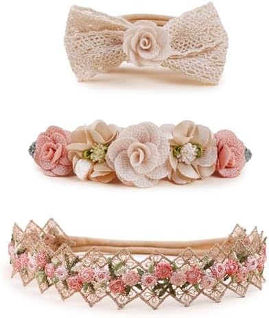Baby Blumen Stirnbänder - 2 Stück Set In Beige & Rosa