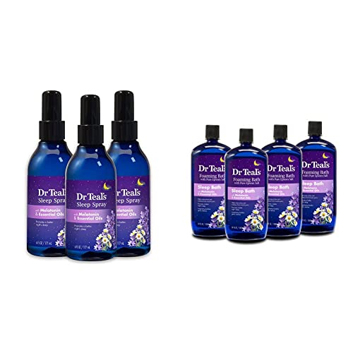 Dr Teal's Sleep Spray, Melatonin & Essential Oils, 6 Fl Oz (Pack Of 3) & Foaming Bath With Pure Epsom Salt, Melatonin Sleep Soak With Essential Oil Blend, 34 Fl Oz (Pack Of 4) #TOP9