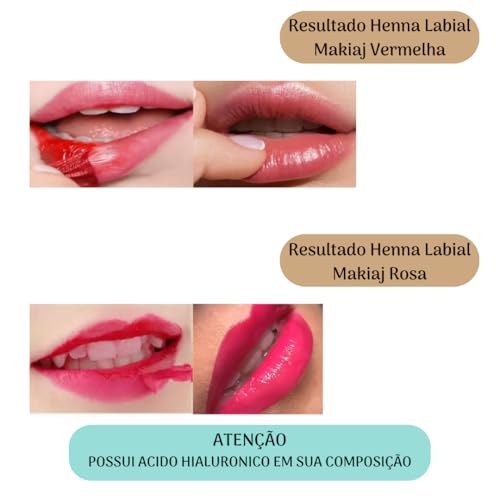 Efeito Lip Tint - Henna Labial Makiaj – Coloração Natural e Duradoura para Lábios – (VERMELHO, 1 U