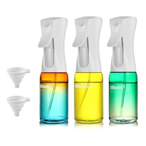 【ミスティフィ公式】高機能オイルスプレー 遮光ガラス 加圧不要 霧状噴射 調理用オリーブオイルスプレー 詰め替え可 ヘルシー調理 エアフライヤー対応 (631635640各1本 白漏斗2個付き)