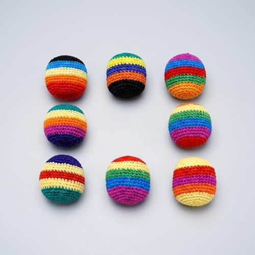 FQZWONG Footbags Sacks, 2026 Novelty Hand-Made Knitted Foot Bag Sack, Fun Crochet Footbag for Adults Outdoor Game No-Bust Stitching for Hard Kicking Symmetry for Balance Tricks and Stalling C-6PC