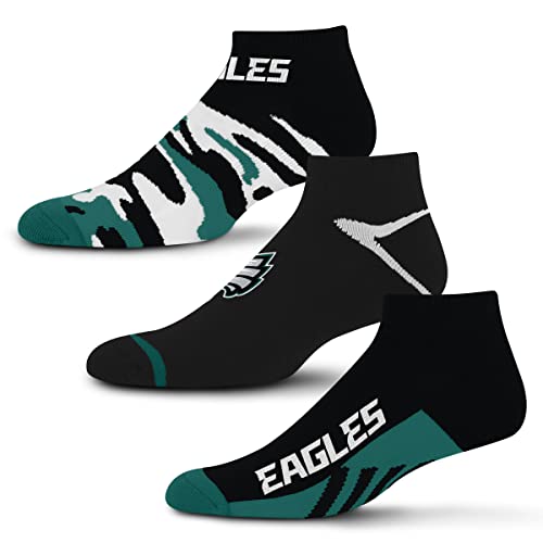 For Bare Feet NFL Philadelphia Eagles CAMO BOOM 3 Pack Ankle Sock Team Colors Large