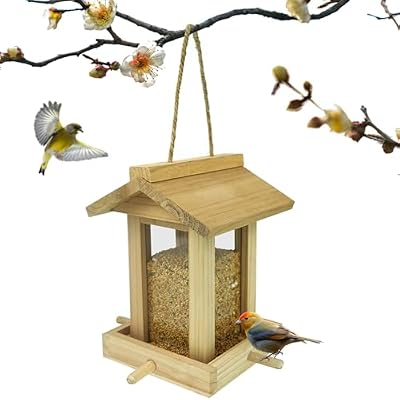 Hugeleaf Wooden Bird Feeders, Pavilion Shaped Hanging Bird Feeder with Removable Roof, Wild Bird Feeder Box Weatherproof for Outside Bird Watching, Squirrel Proof Feeders DIY for Decorations