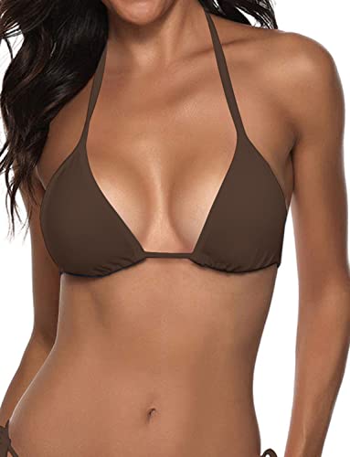 Image of Suvimuga Women's Triangle Bikini Top Push up Padded Halter String Bathing Suits Top