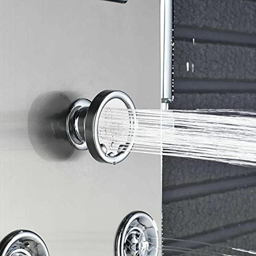 Sistema de columna de ducha con panel LED de lluvia y cascada, masaje con cuerpo de acero inoxidable y jets de agua miniatura 4