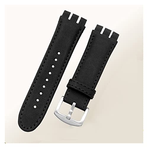 Jiaojiao Kompatibel mit Swatch-Armband 23mm Neue Herren Weiche wasserdichte Lederarmband Riemen Schwarz Braun Rindsleder Armband (Band Color : B Black, Band Width : 23mm Silver Clasp) Cover