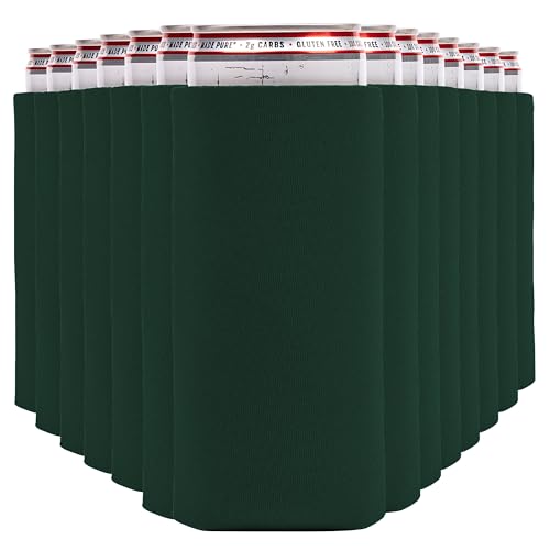 Image of Slim Can Cooler Sleeves (14-Pack) Soft Slim Can Koolie for White Claw Seltzer & Slim Beer - HTV Blanks for Vinyl Projects - Skinny Can Koolies Bulk - Tall Can Coolies for Slim Cans (Forest Green)