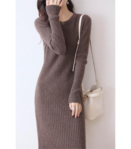Merino Wool Sweater Dress Women's O-Neck Long Sleeved Knitted Pullover Crewneck Slim Fit Autumn Winter Tops3