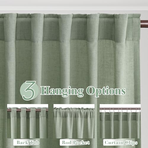 Image of Joywell Linen Curtains 84 Inches Long for Living Room Mist Sage