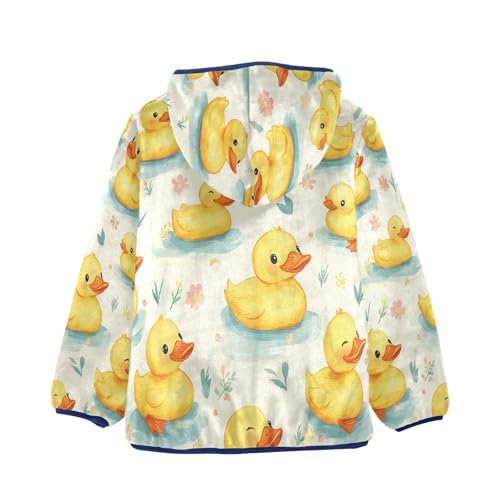 Duck Pattern with Flowers Toddler Fleece Jacket Girl Boys Hooded Fleece Jacket Coat Warm Outwear Zip-up 3-10T2