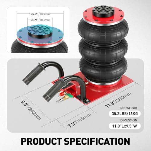 DNA Motoring Air Jack 3.5 Ton / 7700lbs Triple Bag Airbag Jack with Short-Handle, 3-5 s Fast Lifting Pneumatic for Cars,Trucks, Garage, Repair, Lifting up to 14.3\", TOOLS-00686 - Thumbnail 7