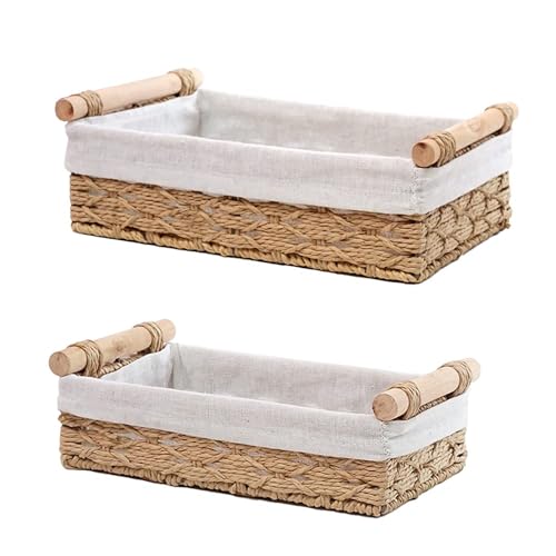 Opiniones de Cestos de almacenaje que puedes comprar esta semana. 45 SLNXA Juego de Cestas de Almacenaje, Cestas de Almacenaje de BañO de 2 Piezas, Cestas Tejidas a Mano de Mimbre para el Hogar, el Dormitorio y el BañO (Beige)