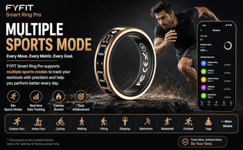 Image of Smart Ring Pro | Buy Sizing Kit First | Caller Notifications & Vibration Alerts | Built-in LED Display | Sleep Tracker, Heart Rate, HRV & SPO₂ | Sports Modes | Gesture Control | Gold | Size 9
