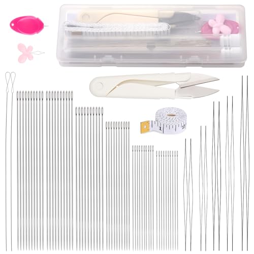 GarfxG 80 PCS Bead Needle Set, Straight Seed Big Eye Twisted Beading Needle