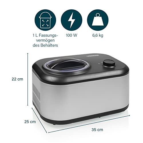 Princess Eismaschine inkl. Kühlaggregat 1 L, Zubereitung von selbstgemachtem Speiseeis, Frozen Yoghurt und Sorbet, 100 Watt, Silber, Schwarz, 282608 – Bild 4
