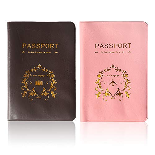 Tomedeks 2 Piezas Nueva Utilidad de Viaje Simple Pasaporte ID Cubierta Cubierta Protectora Cubierta de Cuero (Rosa y marr�n)