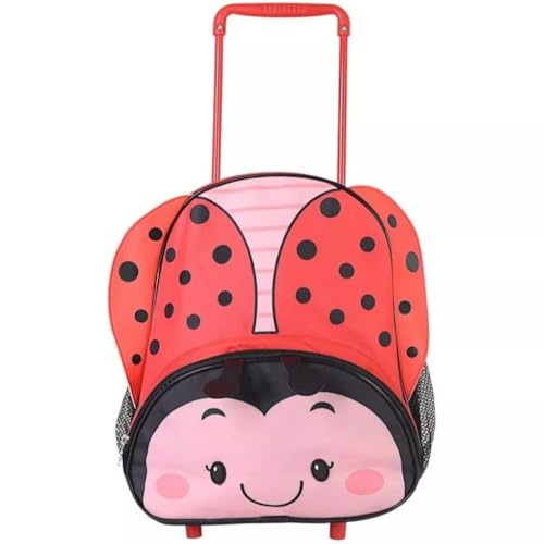 Mochila de Rodinhas Infantil Abelhinha e Joaninha com Anteninhas Bolso Frontal (Joaninha)