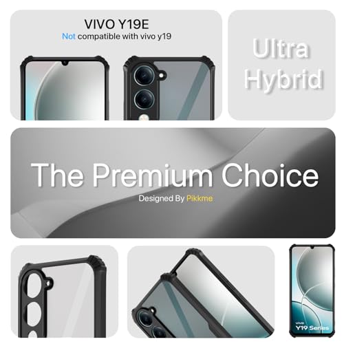 Image of Pikkme Back Cover for iQoo Z10 lite 5G / Vivo T4 lite 5G / Y19 5G / Y19e / Y04 4G / Y29s 5G | Ultra Hyrbid | Full Camera Protection | Raised Edge | Crystal Clear Transparent Bumper Case (Black)