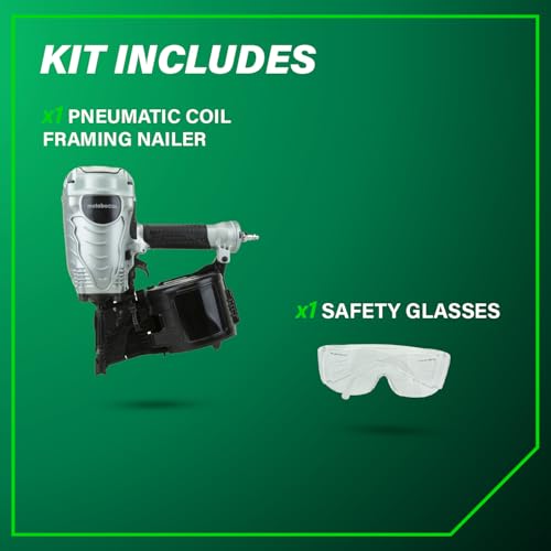 Metabo HPT Pregador de moldura de bobina pneumático de 3,5 cm até 8,5 cm com bobina agrupada de aram