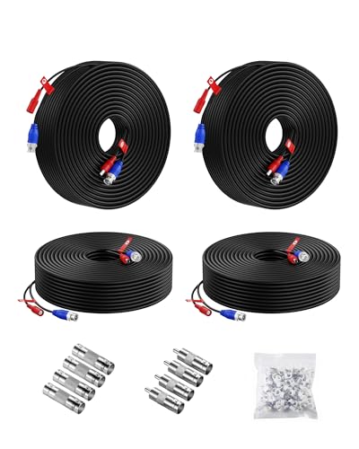 Anlapus 4 Pack 100ft/30m All-in-One Video Power Cable, BNC Extension Surveillance Camera Cables for CCTV Security Camera DVR System, with BNC/RCA Connectors & 100pcs Cable Clips