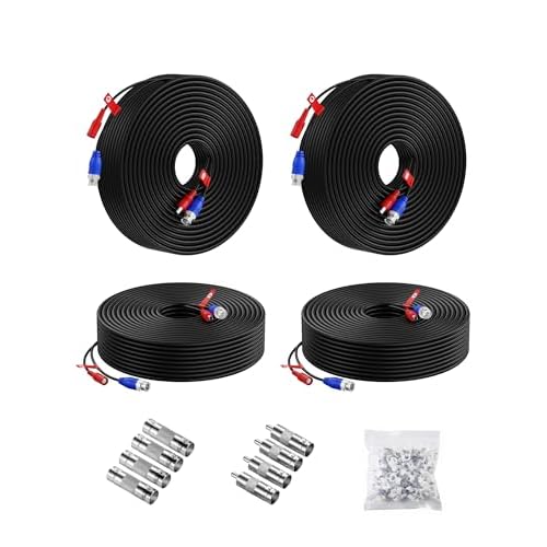Anlapus 4pcs 30m/100 pies Cable BNC Video y Fuente de Alimentación para CCTV Kit Cámara de Vigilancia DVR Sistema Seguridad Hogar