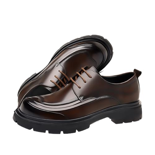 Men's Fashion Genuine Leather Wingtip Dress Oxford Shoes Retro Round Toe Comfortable Lug Sole Non-Slip Lace-Up Dress Shoes Business Work Shoes