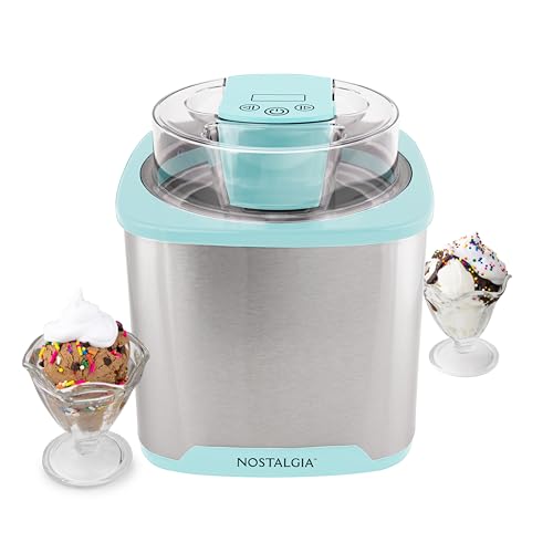 Nostalgia 2-Quart Electric Ice Cream Maker – Make Homemade Ice Cream, Gelato, Sorbet & Frozen Yogurt – No Salt/Ice Needed, Digital Controls, Mix-In Chute & Freezing Gel Canister – Stainless & Aqua Nostalgia 2-Quart Electric Ice Cream Maker – Make Homemade Ice Cream, Gelato, Sorbet & Frozen Yogurt – No Salt/Ice Needed, Digital Controls, Mix-In Chute & Freezing Gel Canister – Stainless & Aqua