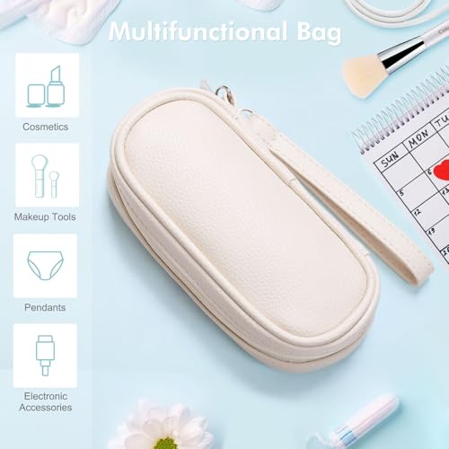 Image of Portable Tampon Organizer Bag, Beige PU Pouch with Handle and Zipper for Women's Period Products